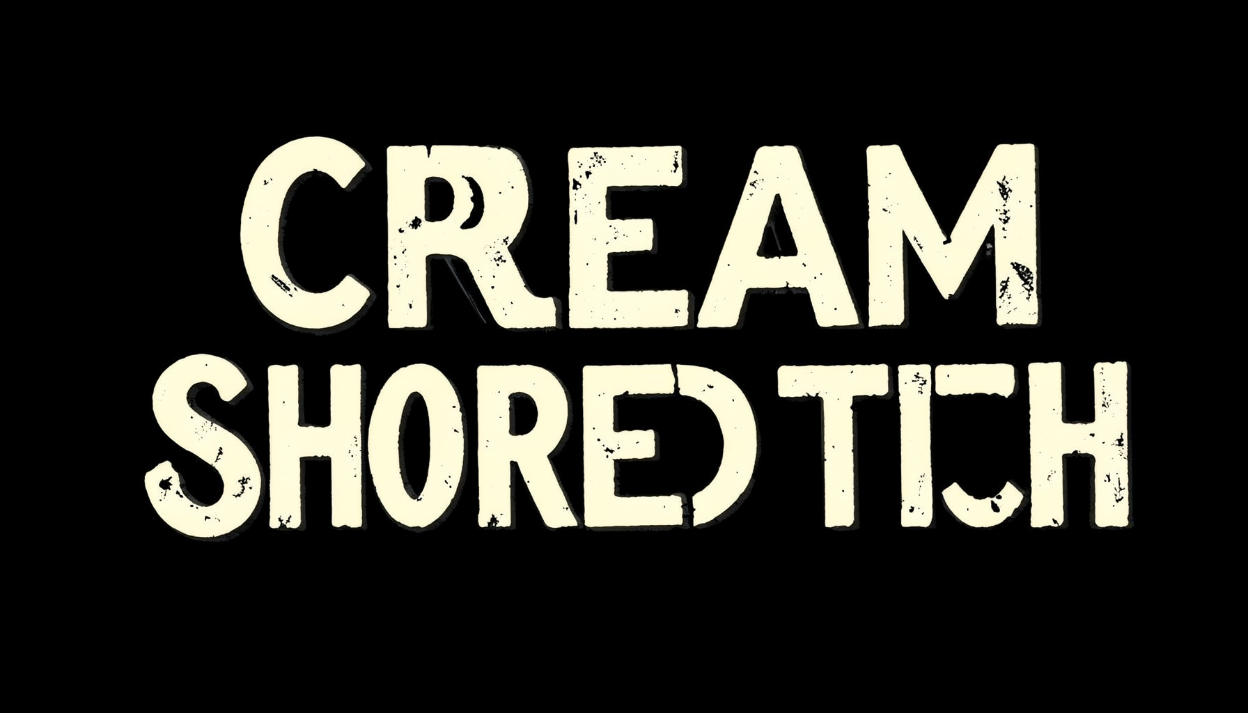 A vintage-style cream-colored wordmark for Cream Shoreditch set in condensed, hand-lettered capital letters on a near-black background, evoking an old dairy shop sign.